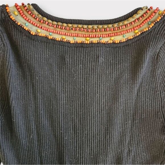 Vintage Berek Takako Sakon Hand Wood Beaded Artisan Ribbed Knit Top Sweater SP - Picture 4 of 7